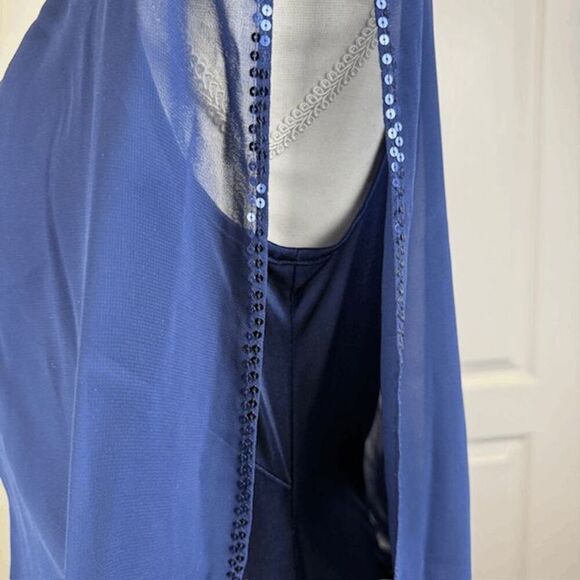 Aidan Mattox Blouson Mini Dress with Sequin Skirt Navy Blue Stretch Size 10 - Picture 4 of 15